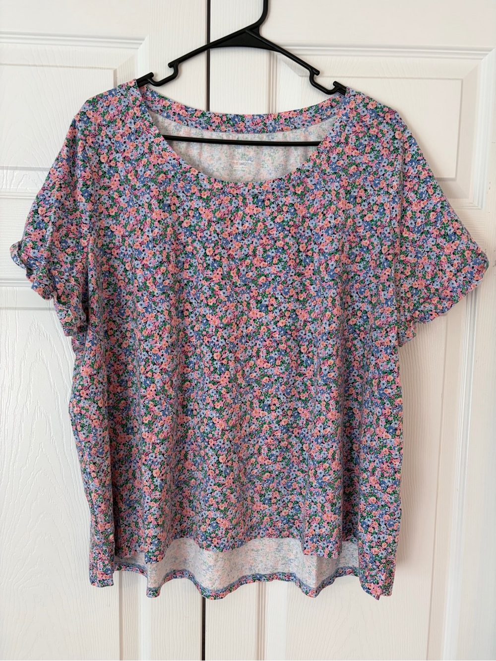 NWOT J.Jill Blue Flower Print Everyday Cotton Tee Tunic blouse Shirt Size 2X